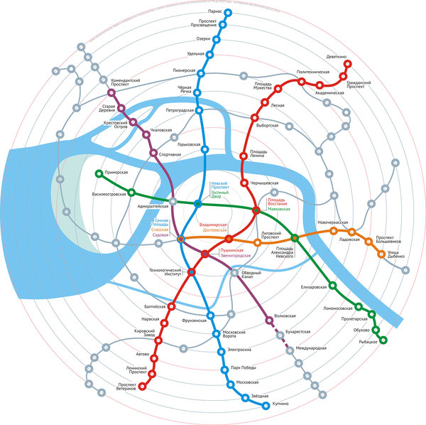 — схема развития петербургского метрополитена к 2020 году (согласно официальной концепции).