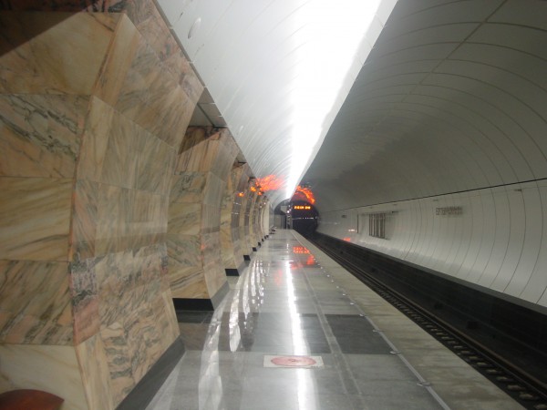 DSC09893.JPG (1.41 МБ) 11431 просмотр Платформа Бутырской. От Фонвизинской отличается только цветом пилонов. Путевая стена одинаковая на всех трёх станциях.