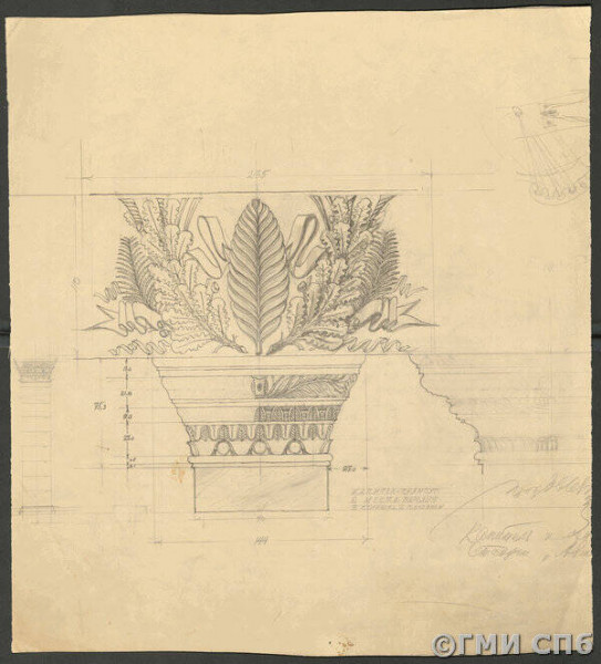Эскиз капители прямоугольной колонны для станции метро «Автово». Рабочий проект, 1955